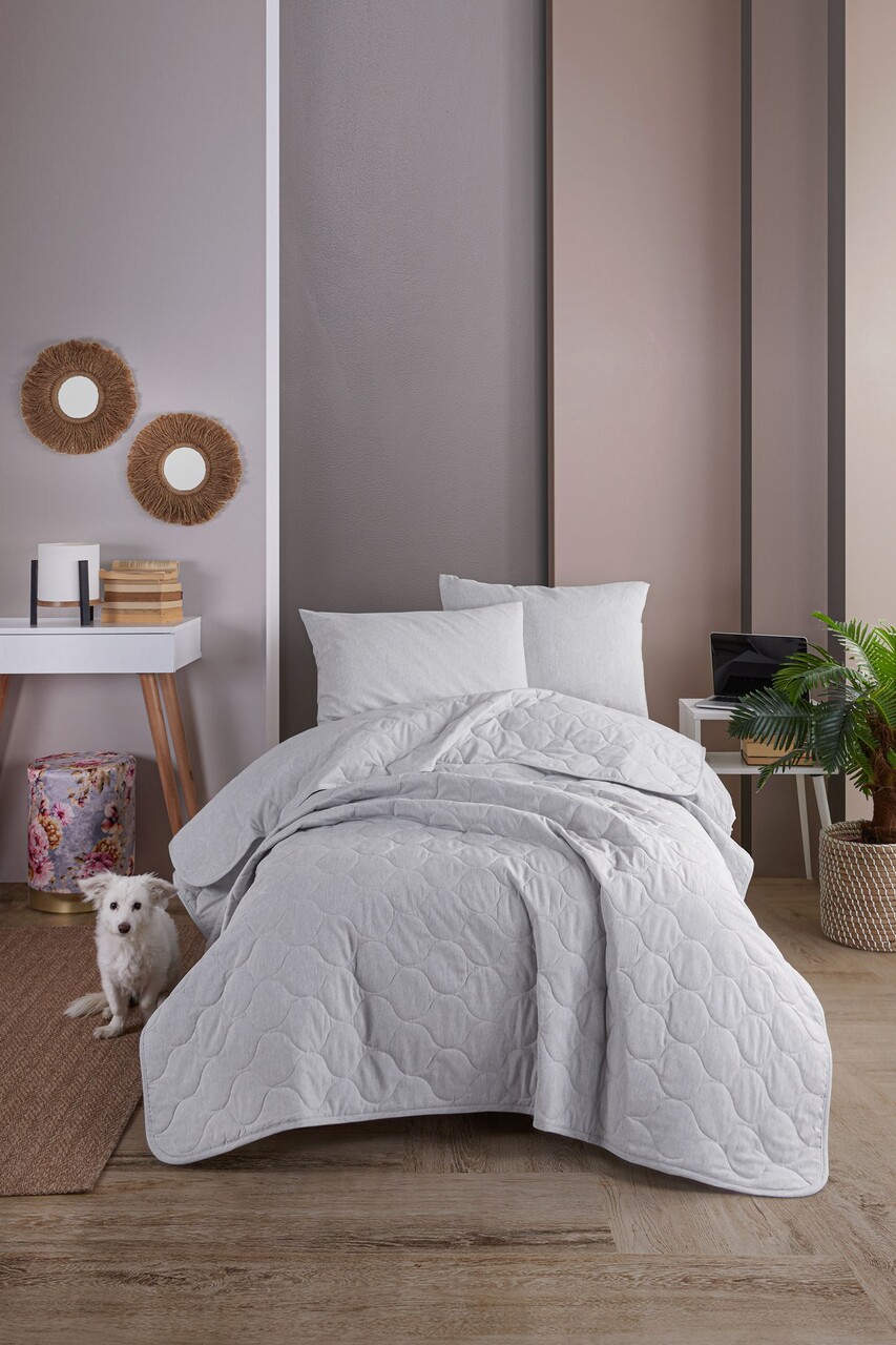 Set cuvertura Single 160x220 cm, 2 piese, L'essentiel Maison, Solid, Gri - imagine 3